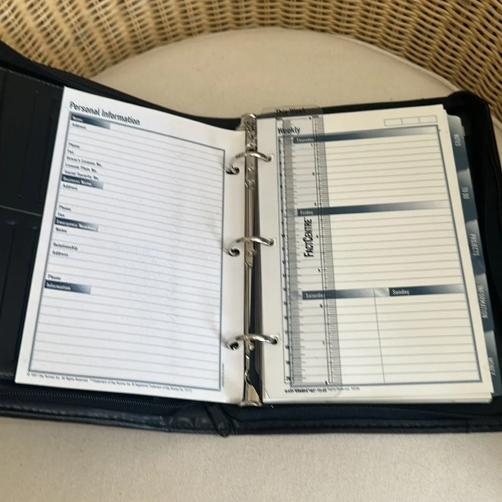 Black Vegan Leather Day Runner Zip Around Organizer